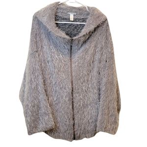 Astars Dolman Zip Up Fuzzy Sweater Jacket